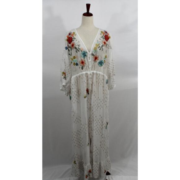 JOHNNY WAS Sz L Large White Fierro Embroidered Dress Coverup NO SLIP NWT - Picture 2 of 9